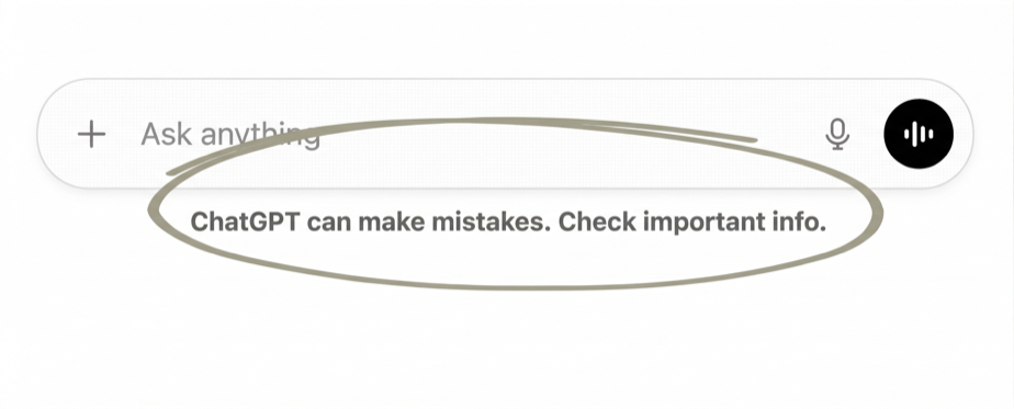 ChatGPT input box showing 'ChatGPT can make mistakes. Check important info.'